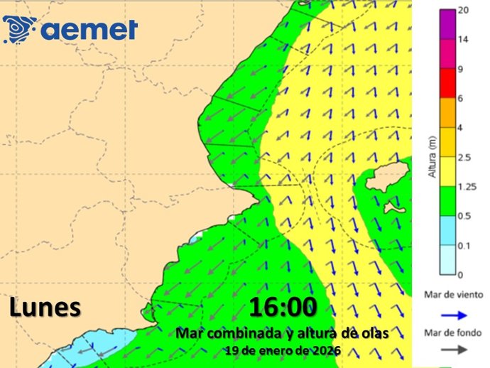 Aemet avisa de la possibilitat de "un important temporal marítim" el dimarts que afectarà sobretot a Castelló