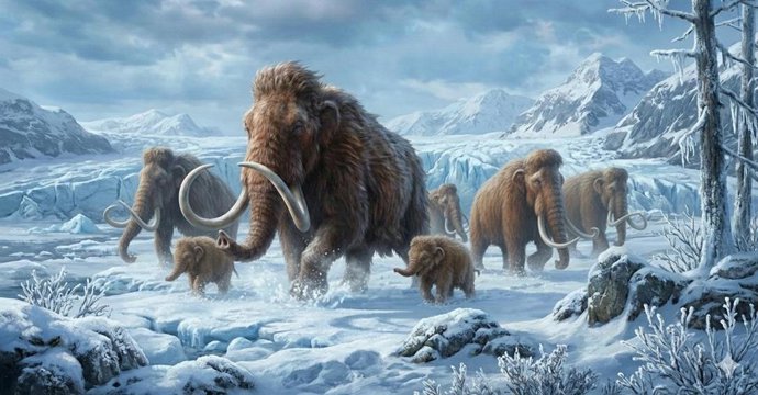 Imagen de mamuts generada con IA.