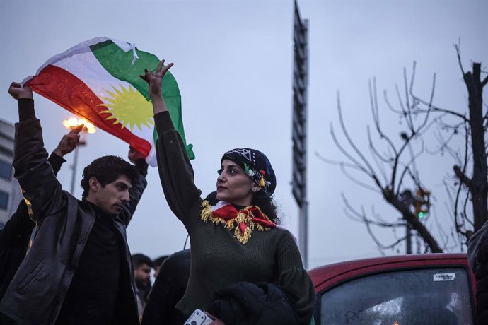 January 9, 2026, Erbil, Kurdistan Region, Iraq: Kurdish protesters gather in Erbil in a powerful display of cross-border solidarity with the besieged Kurdish population in Aleppo, Syria, and those facing oppression in Iran. Demonstrators chanted slogans o