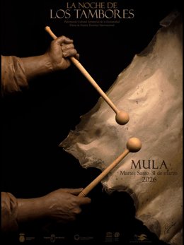 Presentado el cartel de la Noche de los Tambores de Mula 2026, obra del artista muleño Pablo Espinosa