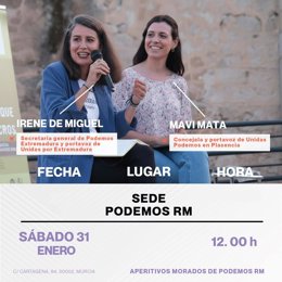 La líder de Podemos en Extremadura, Irene de Miguel, visitará Murcia el próximo 31 de enero
