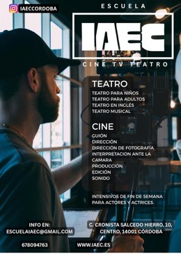 Cartel de presentación de la nueva Escuela IAEC (Cine, TV y Teatro) de Córdoba.