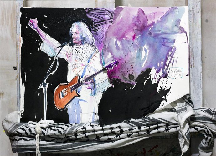 Archivo - Dibujo de Robe Iniesta realizado por el artista Lucas Brox, una lámina que se podrá adquitir como recuerdo del homenaje