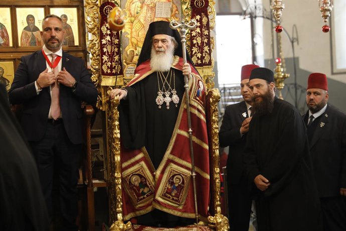 January 6, 2026, Hebron, West Bank, Palestinian Territory: Patriarch Theophilos III, Patriarch of the Greek Orthodox Church of Jerusalem, arrives at the Church of the Nativity in Bethlehem to celebrate Christmas Eve. The city witnessed scout parades and C