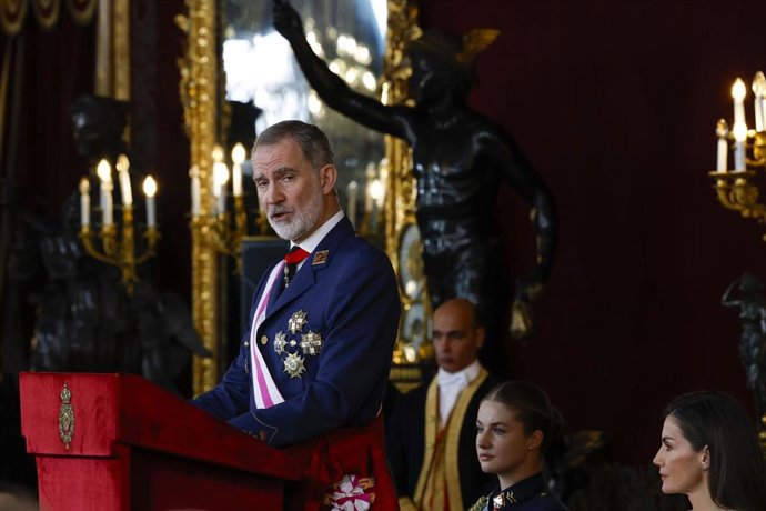 El Rey Felipe VI durante la Pascua Militar, en el Palacio Real, a 6 de enero de 2026, en Madrid (España).