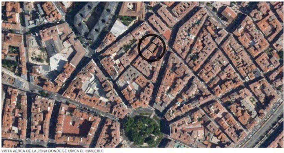 Plano de la zona de la plaza Circular de Valladolid, con el área de actuación de la calle Jardines marcada con un círculo.