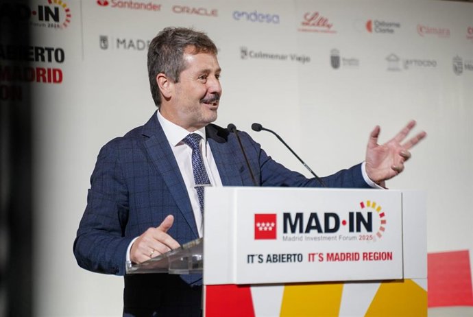 Archivo - El consejero de Cultura, Turismo y Deporte, Mariano De Paco Serrano, durante su intervención en Madrid Investment Forum 2025