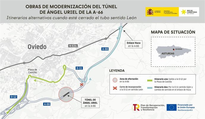 Cortes nocturnos en el túnel de Ángel Uriel (A-66).