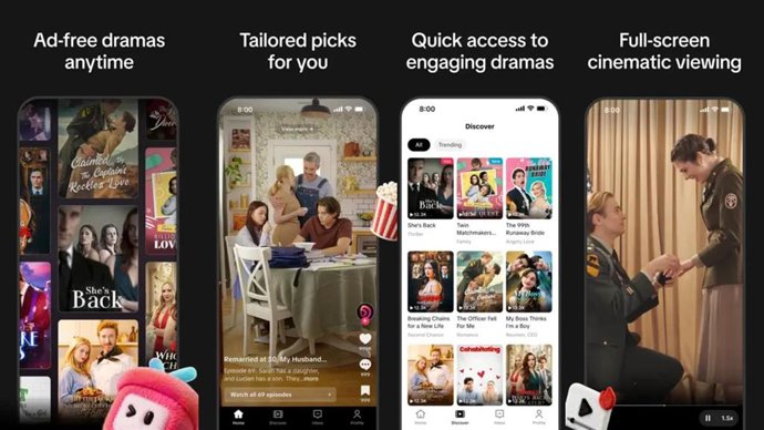 Imágenes promocionales de PineDrama, la nueva aplicación de TikTok.