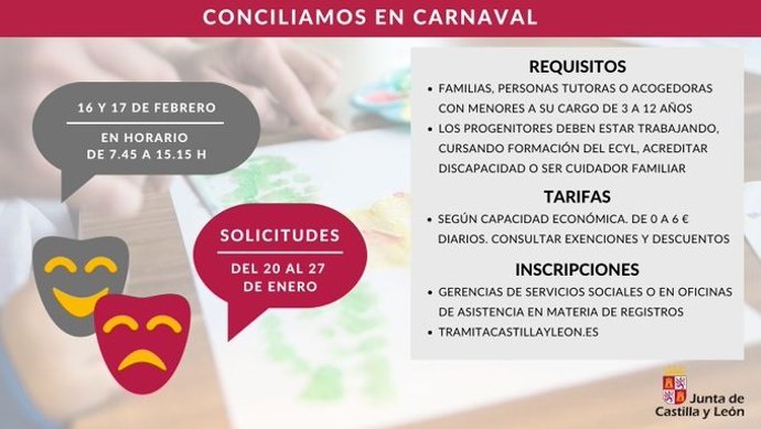 Gráfico difundido por la Junta con los plazos, fechas y otros detalles del programa Conciliamos en Carnaval