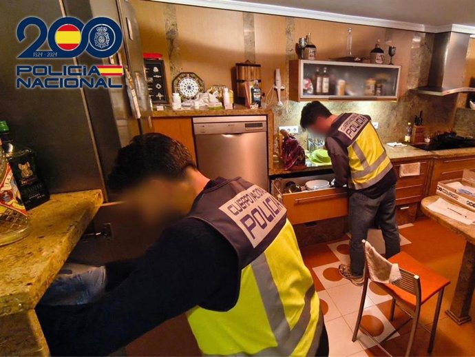 Agentes de la Policía Nacional durante el registro en El Ejido (Almería).