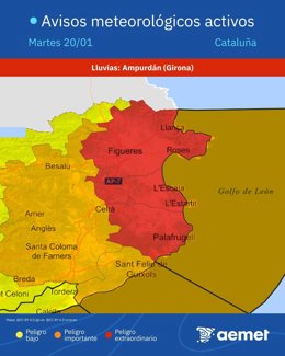Alerta vermella per pluges torrencials a l'Empordà (Girona)