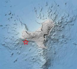 Mapa de localización de un terremoto al oeste de El Hierro