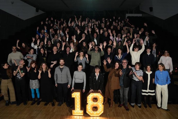 Foto de familia de los nominados a los 18 Premis Gaudí, a 20 de enero de 2026, en Barcelona