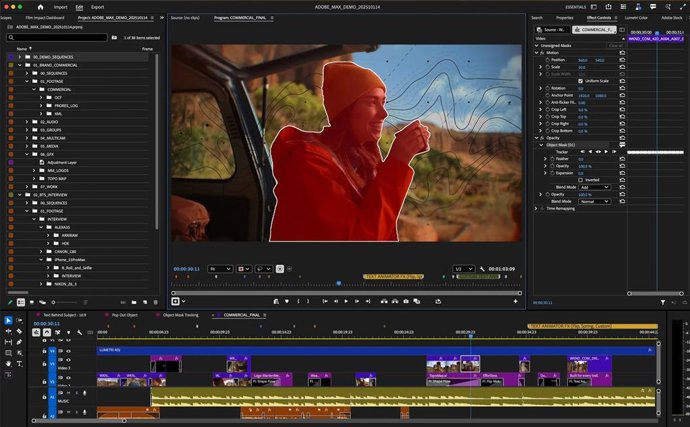 Nueva actualización de Adobe Premiere con herramientas de inteligencia artificial (IA).