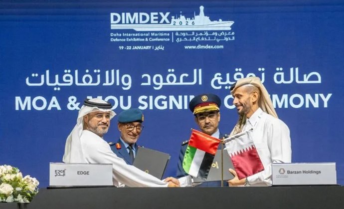 Archivo - Firma del acuerdo entre Edge Group y Barzan Holdings para crear una empresa conjunta de tecnología militar