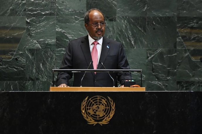 Archivo - UNITED NATIONS, Sept. 25, 2025  Somali President Hassan Sheikh Mohamud delivers a speech during the General Debate of the 80th session of the United Nations General Assembly (UNGA) at the UN headquarters in New York, on Sept. 25, 2025.