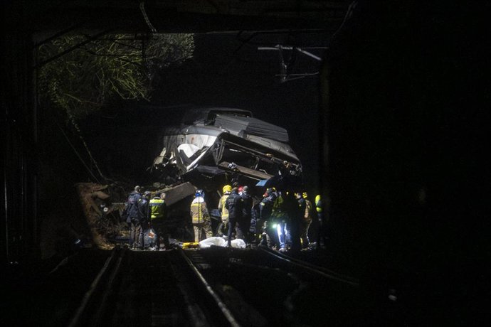 El tren accidentado, a 20 de enero de 2026, en Gelida, Barcelona, Catalunya (España)