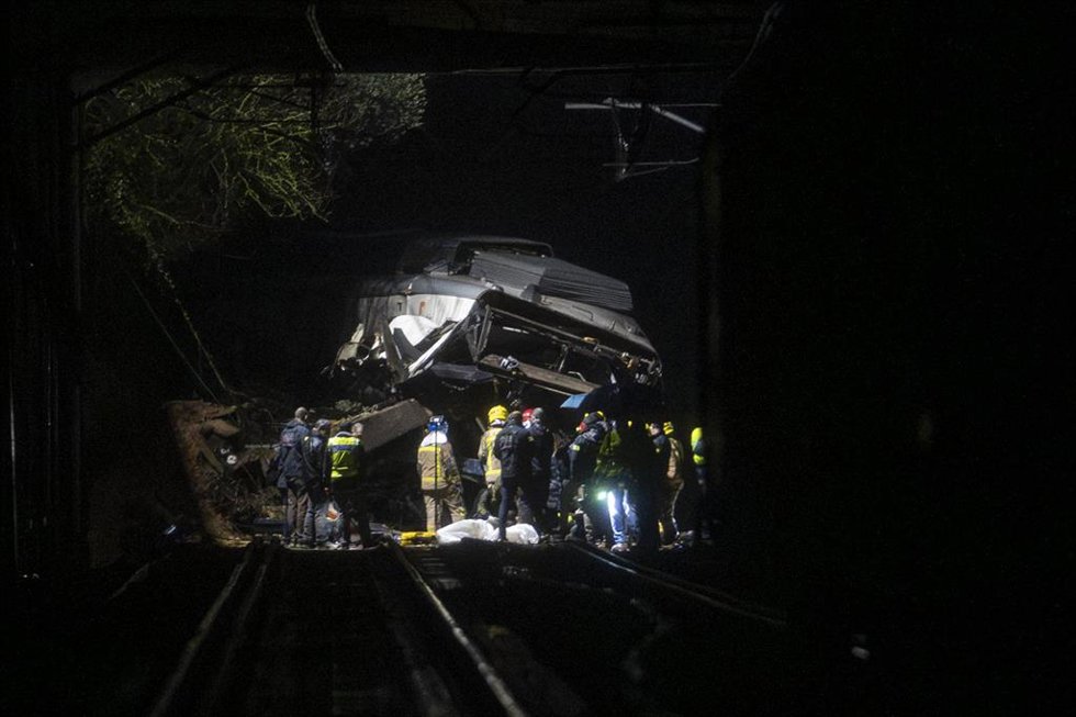 El tren accidentado, a 20 de enero de 2026, en Gelida, Barcelona, Catalunya (España). 