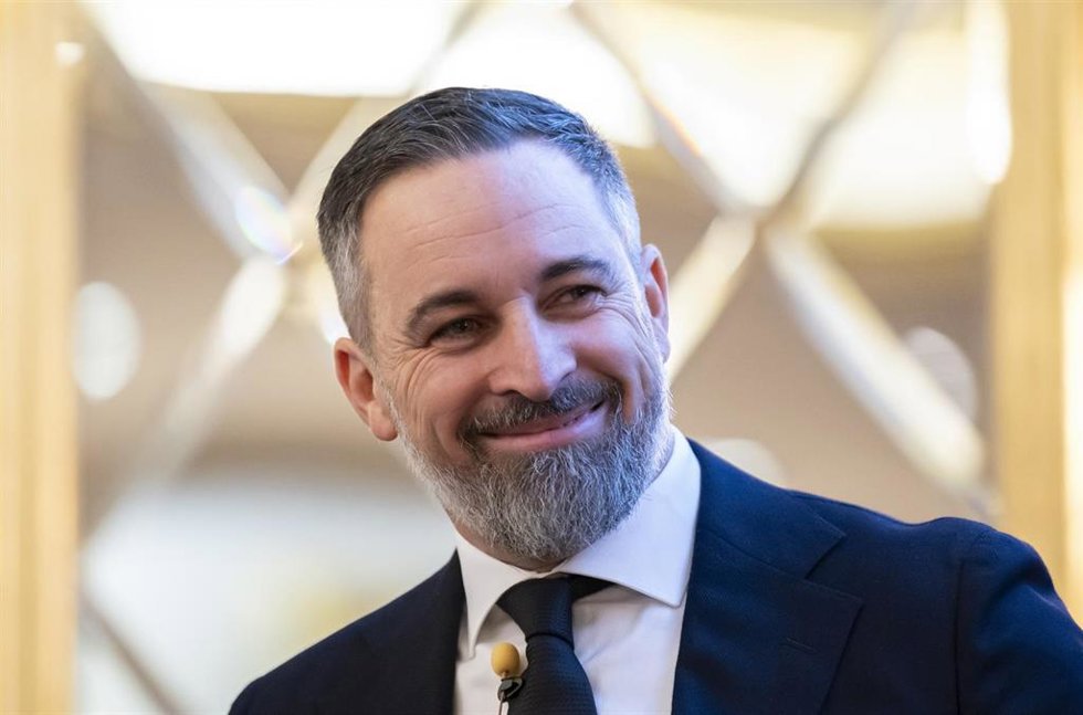El presidente de Vox, Santiago Abascal, durante el desayuno de Foro Empresarial 'Nuevos retos, nueva nomenclaturas', en el Hotel Wellington, a 21 de enero de 2026, en Madrid (España).