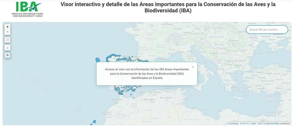 Vista del nuevo visor interactivo de las Áreas Importantes para la Conservación de las Aves y la Biodiversidad (IBA)