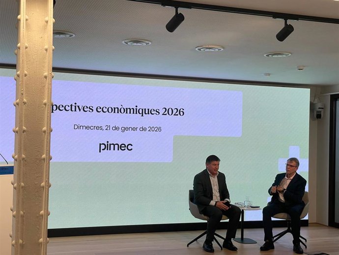 El presidente de Pimec, Antoni Cañete, y el presidente del Observatorio de la Pime de Catalunya, Oriol Amat.