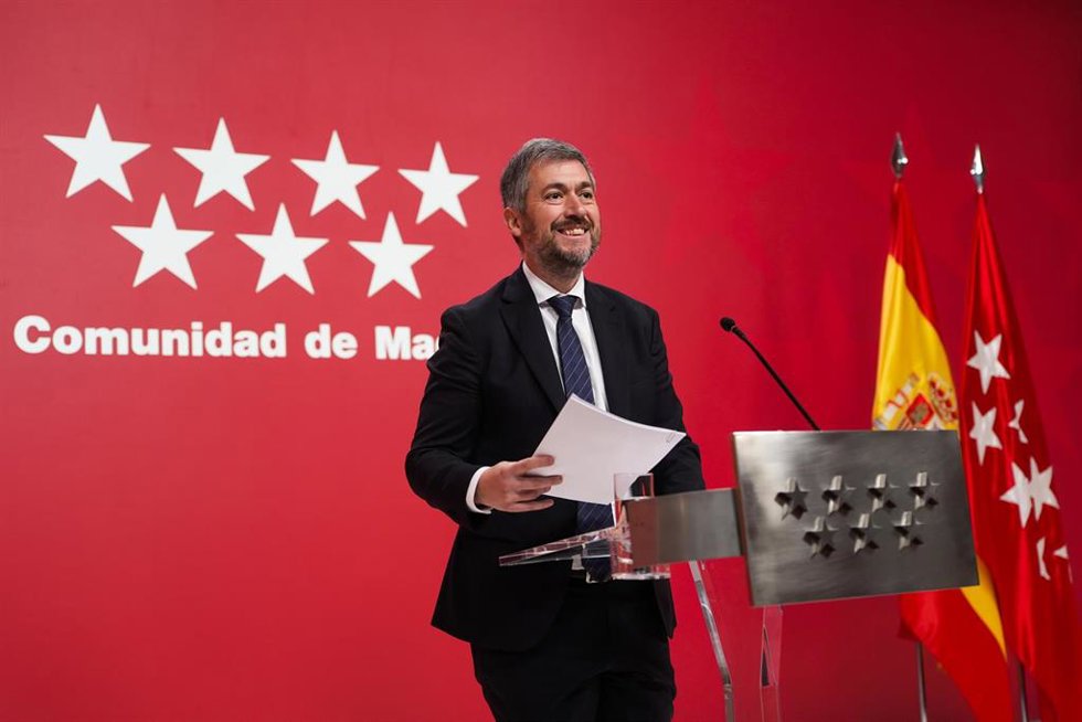 El consejero de Presidencia, Justicia y Administración Local, Miguel Ángel García Martín, en la rueda de prensa posterior al Consejo de Gobierno