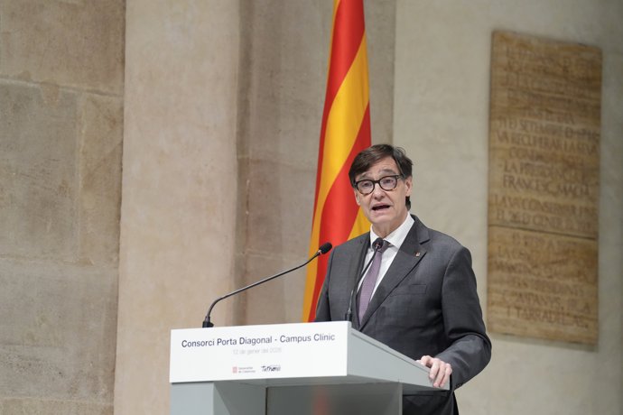El  presidente de la Generalitat, Salvador Illa, encabeza a puerta cerrada la constitución del Consorci Porta Diagonal-Campus Clínic, a 12 de enero de 2026, en Barcelona, Cataluña (España).