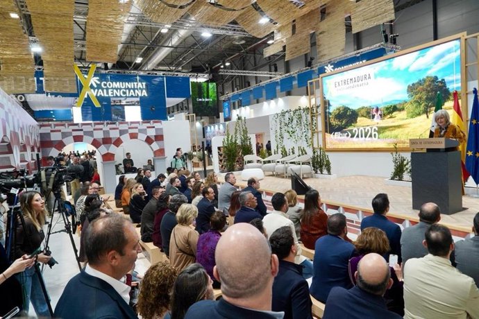 El stand de la Junta de Extremadura en Fitur recrea la Plaza Alta de Badajoz.