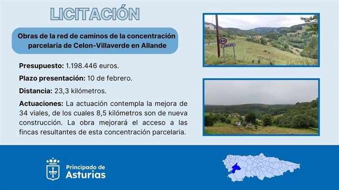 Medio Rural licita por 1,1 millones las obras de la red de caminos de la concentración parcelaria de CelonVillaverde, en Allande.