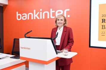 La consejera delegada de Bankinter, Gloria Ortiz, durante una rueda de prensa, en la sede de Bankinter, a 22 de enero de 2026, en Madrid (España). 
