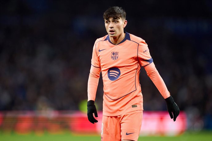 Pedri Gonzalez of FC Barcelona looks on during the LaLiga EA Sports match between Real Sociedad and FC Barcelona at Anoeta on January 18, 2026, in San Sebastian, Spain.