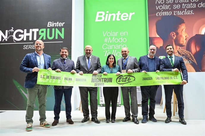 El alcalde de Palma, Jaime Martínez, en la presentación de la Binter NightRun Series 2026 con representantes de otras ciudades.