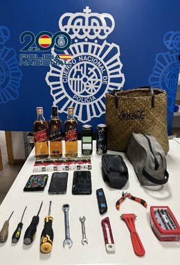 Efectos recuperados por la Policía Nacional.