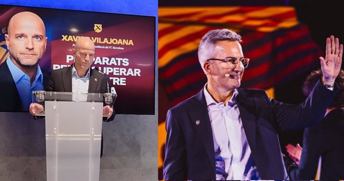 Xavier Vilajoana (izquierda) y Víctor Font, dos de los precandidatos a la presidencia del FC Barcelona para los comicios del 15 de marzo de 2026