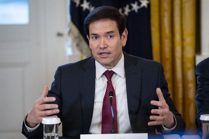 January 9, 2026, Washington, District Of Columbia, USA: United States Secretary of State Marco Rubio speaks during a meeting with oil and gas executives in the East Room of the White House in Washington, DC, USA, on Friday, January 9, 2026