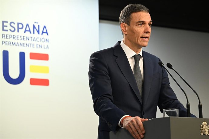 El presidente del Gobierno, Pedro Sánchez, en rueda de prensa tras el Consejo Europeo Extraordinario.