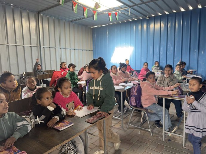 Centro de aprendizaje Bader School, apoyado por UNICEF, en Deir al Balah, Gaza.