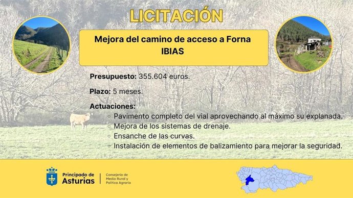 Licitada en 355.000 euros la mejora del acceso a Forna, en Ibias.