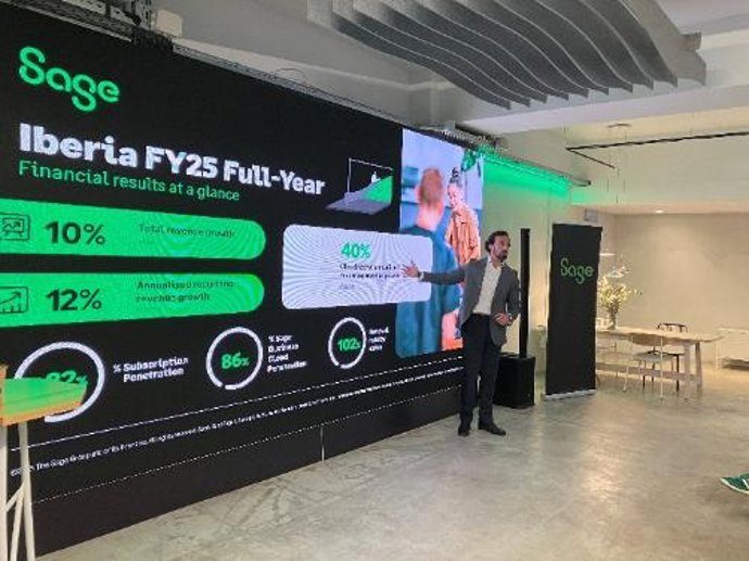 O diretor da Sage para Espanha e Portugal, José Luis Martín Zabala, na apresentação dos resultados de 2025