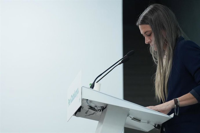 Archivo - La portavoz de Junts en el Congreso, Miriam Nogueras, durante una rueda de prensa, a 3 de diciembre de 2025, en Barcelona, Catalunya (España). 