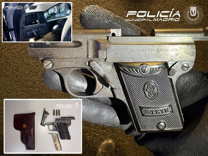 Arma incautada durante un registro de la Policía Municipal de Madrid en un vehículo en la calle Ferraz