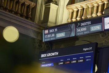 Archivo - Paneles informativos en el Palacio de la Bolsa de Madrid, a 16 de diciembre de 2025, en Madrid (España). 