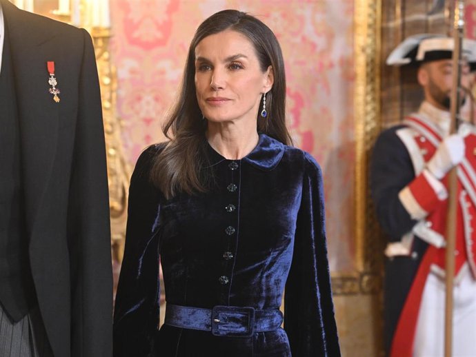 La Reina Letizia durante la recepción anual al Cuerpo Diplomático acreditado en España con motivo del nuevo año, en el Palacio Real