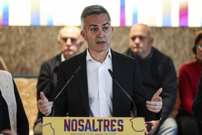 Victor Font attends the press conference during the presentation of his candidacy for the presidency of FC Barcelona with the NOSALTRES platform at YouPlanet on January 23, 2026 in Barcelona, Spain.