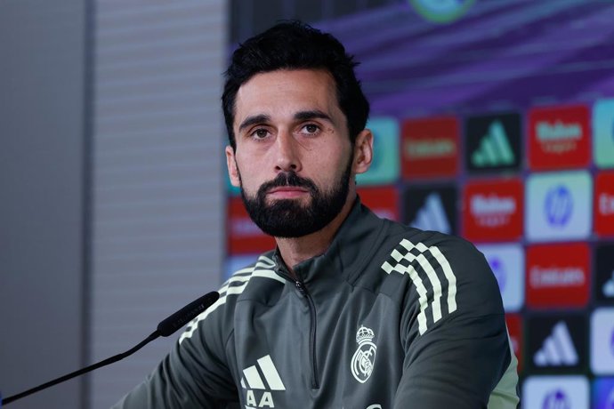Alvaro Arbeloa, head coach of Real Madrid, attends his press conference during the training day of Real Madrid ahead the Spanish League, LaLiga EA Sports, football match against Levante UD at Ciudad Deportiva Real Madrid on January 16, 2026, in Madrid, Sp
