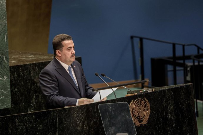Archivo - Arquivo - 22 de setembro de 2024, Nova York, Nova York, EUA: MOHAMMED SHIA ' AL SUDANI, primeiro-ministro da República do Iraque, discursa na Cúpula do Futuro durante o primeiro dia oficial da 79ª Sessão da Assembleia Geral das Nações Unidas em 