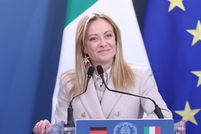 Rome, Italy, Italy: Rome, Italy, January 23, 2026: Final press conference. Prime Minister Giorgia Meloni participates in the Intergovernmental Summit between Italy and Germany, meeting with German Chancellor Friedrich Merz in Rome's Villa Doria Pamphilj. 