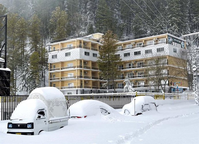 January 23, 2026, Pakistan: ABBOTTABAD, PAKISTAN, JAN 23: An eye-catching view of a snow covered area after the .heavy snowfall of winter season, which more decreases the temperature below in minus degree .Celsius, at Galiyat in Abbottabad on Friday, Janu