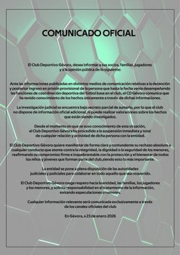 Comunicado oficial publicado en las redes sociales del CD Gévora